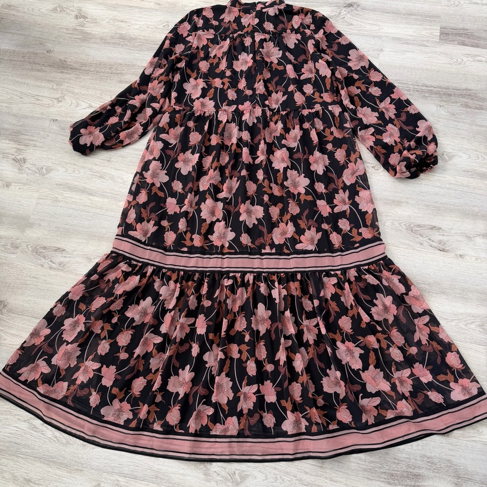Black Floral Tiered Long Sleeve Maxi Long Dress new without tags